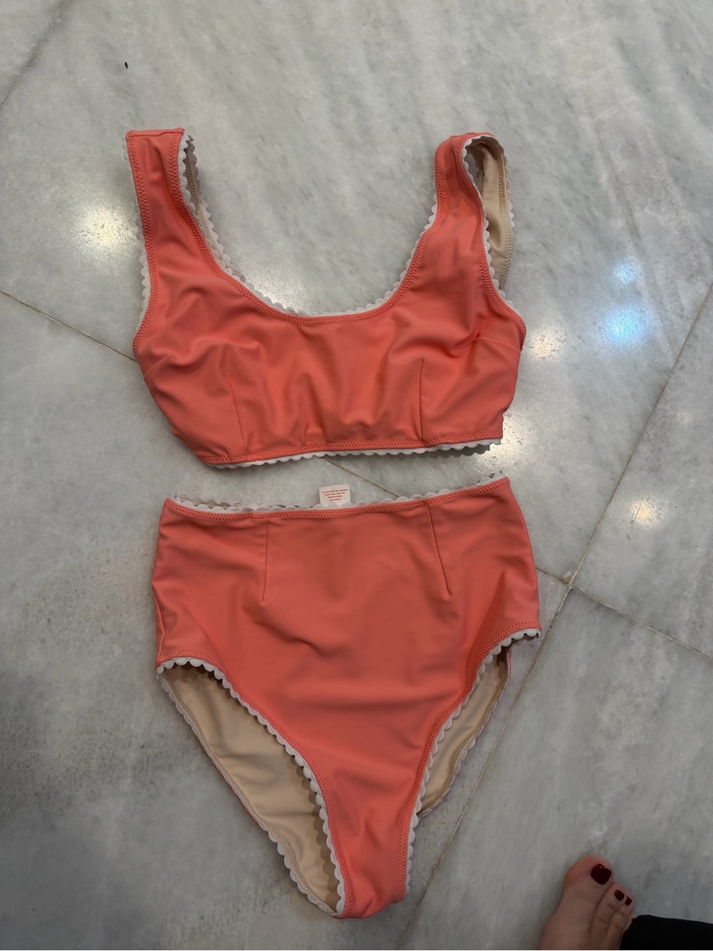 High-Waist Scoop Bikini Set in Coral Pink